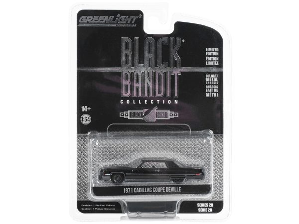 1971 Cadillac Coupe deVille Lowrider Black "Black Bandit" Series 28 1/64 Diecast Model Car by Greenlight