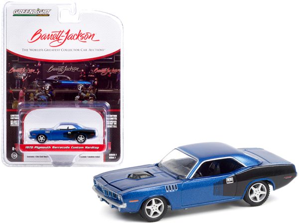 1970 Plymouth Barracuda Custom Hardtop Blue Metallic and Black with Modern HEMI Lettering (Lot #720) Barrett Jackson "Scottsdale Edition" Series 7 1/64 Diecast Model Car by Greenlight