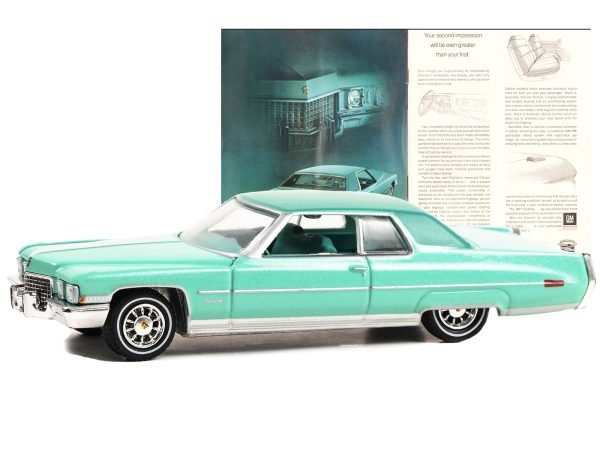 1971 Cadillac Coupe deVille Light Green Metallic with Green Interior "Your Second Impression Will Be Even Greater Than Your First" "Vintage Ad Cars" Series 9 1/64 Diecast Model Car by Greenlight - Image 2