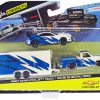 1987 Chevrolet 1500 Pickup Truck White with Blue Graphics and 2019 Subaru BRZ White with Blue Graphics with Enclosed Car Trailer "Team Haulers" Series 1/64 Diecast Model Car by Maisto - Image 2
